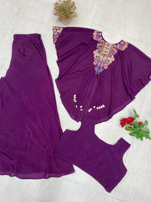 Designer Indo Western Air Tex Chinon Three-Piece Set With Sequence Embroidery