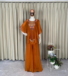 Designer Indo Western Air Tex Chinon Three-Piece Set With Sequence Embroidery