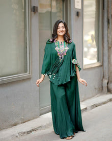 Designer Indo Western Air Tex Chinon Three-Piece Set With Sequence Embroidery