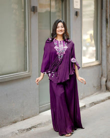 Designer Indo Western Air Tex Chinon Three-Piece Set With Sequence Embroidery