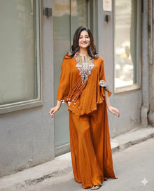 Designer Indo Western Air Tex Chinon Three-Piece Set With Sequence Embroidery