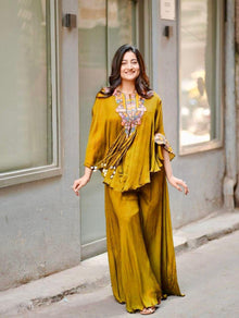 Designer Indo Western Air Tex Chinon Three-Piece Set With Sequence Embroidery