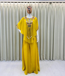 Designer Indo Western Air Tex Chinon Three-Piece Set With Sequence Embroidery