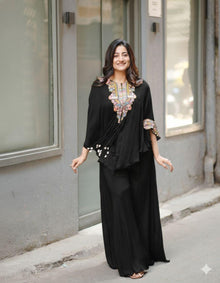Designer Indo Western Air Tex Chinon Three-Piece Set With Sequence Embroidery