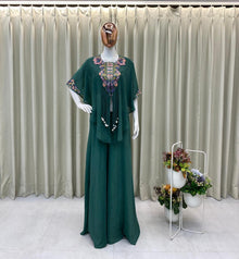 Designer Indo Western Air Tex Chinon Three-Piece Set With Sequence Embroidery