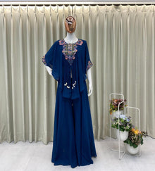 Designer Indo Western Air Tex Chinon Three-Piece Set With Sequence Embroidery