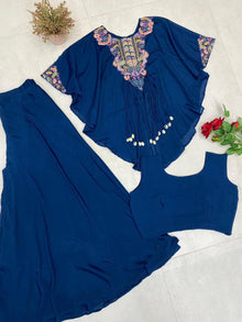 Designer Indo Western Air Tex Chinon Three-Piece Set With Sequence Embroidery