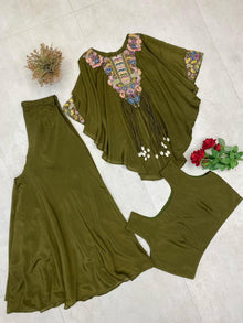 Designer Indo Western Air Tex Chinon Three-Piece Set With Sequence Embroidery