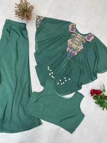 Designer Indo Western Air Tex Chinon Three-Piece Set With Sequence Embroidery