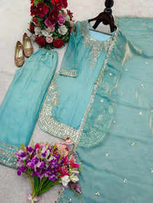 Designer Zmy Chu Silk Palazzo Set With 5mm Sequence Embroidery Dupatta