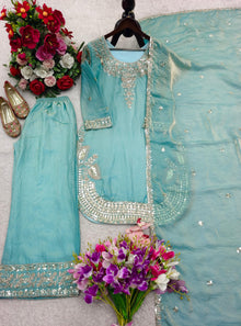 Designer Zmy Chu Silk Palazzo Set With 5mm Sequence Embroidery Dupatta