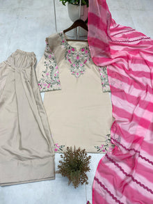 Designer French Crepe Farshi Salwar Suit With Embroidered Top & Organza Dupatta