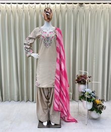Designer French Crepe Farshi Salwar Suit With Embroidered Top & Organza Dupatta