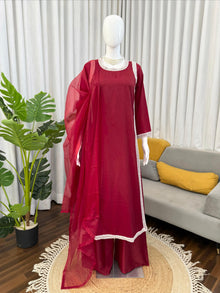Designer Natural Crepe Palazzo Set With Beads Work & Organza Dupatta