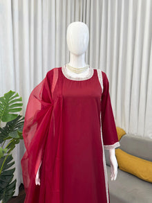 Designer Natural Crepe Palazzo Set With Beads Work & Organza Dupatta