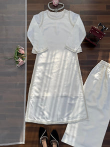 Designer Natural Crepe Palazzo Set With Beads Work & Organza Dupatta