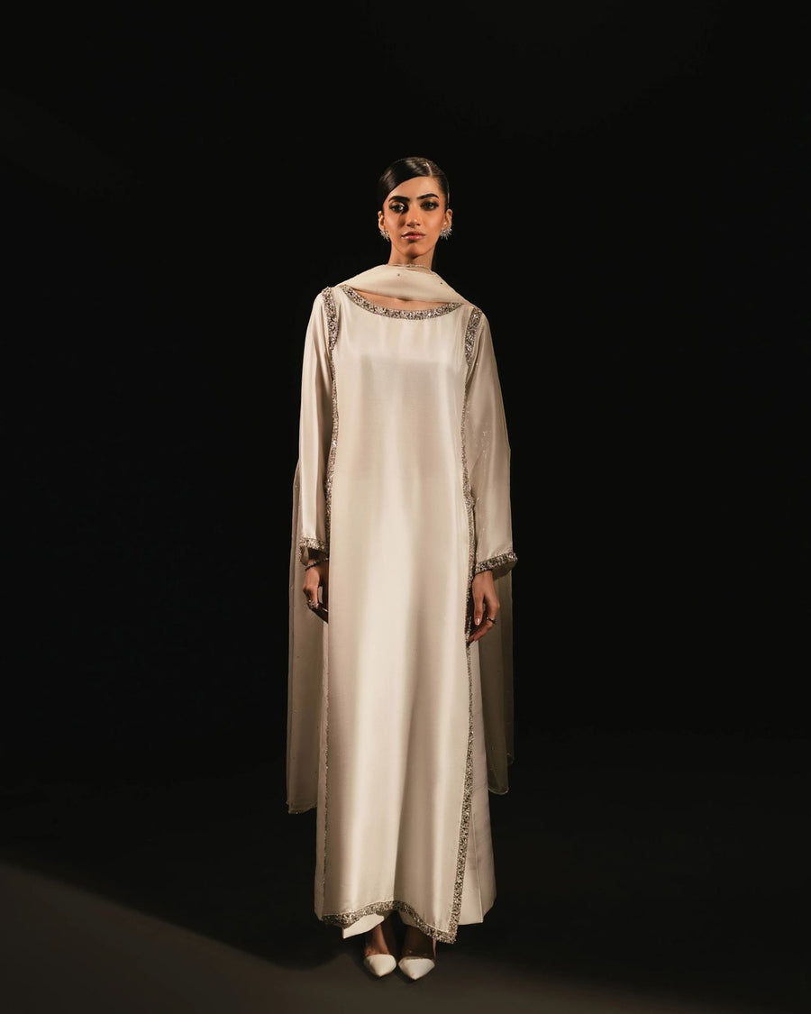 Designer Natural Crepe Palazzo Set With Beads Work & Organza Dupatta