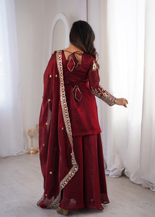 Designer Fendy Silk Sharara Set With Sequence Embroidery & Lace Border Dupatta
