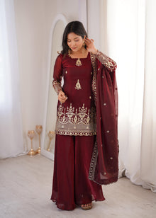 Designer Fendy Silk Sharara Set With Sequence Embroidery & Lace Border Dupatta