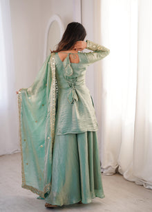 Designer Fendy Silk Sharara Set With Sequence Embroidery & Lace Border Dupatta