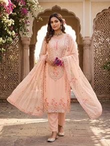Designer Faux Georgette Pant Suit Set With Heavy Sequence Embroidery Dupatta