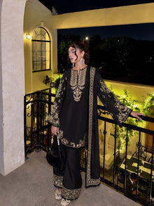 House of Ilahi Black Georgette Palazzo Kurti Set