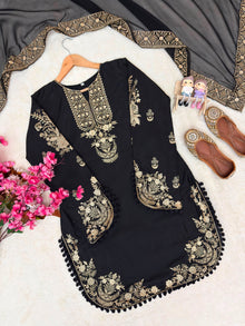 House of Ilahi Black Georgette Palazzo Kurti Set