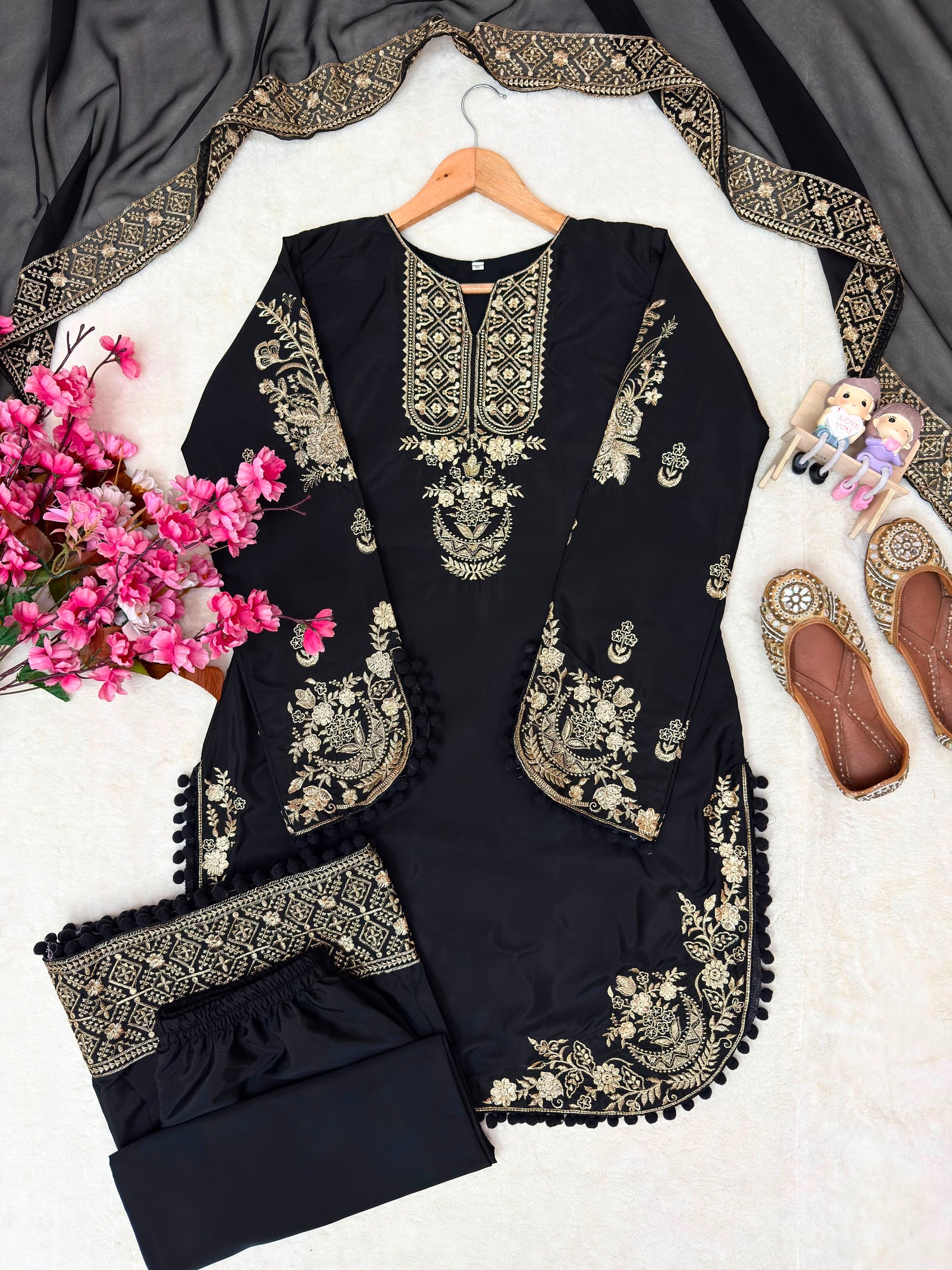 House of Ilahi Black Georgette Palazzo Kurti Set
