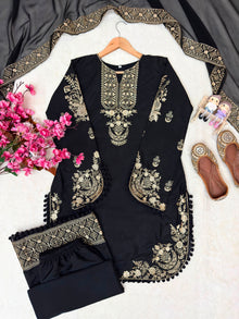 House of Ilahi Black Georgette Palazzo Kurti Set
