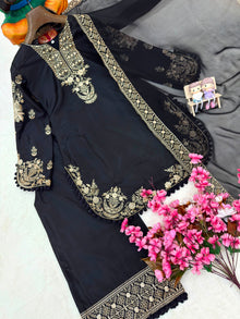 House of Ilahi Black Georgette Palazzo Kurti Set