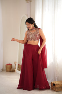 DESIGNER INDO WESTERN CROP TOP PALAZZO SET WITH CRUNCHY SILK FABRIC