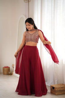 DESIGNER INDO WESTERN CROP TOP PALAZZO SET WITH CRUNCHY SILK FABRIC