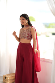 DESIGNER INDO WESTERN CROP TOP PALAZZO SET WITH CRUNCHY SILK FABRIC
