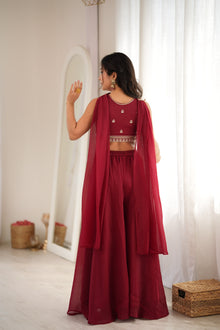 DESIGNER INDO WESTERN CROP TOP PALAZZO SET WITH CRUNCHY SILK FABRIC