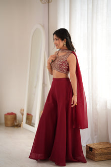 DESIGNER INDO WESTERN CROP TOP PALAZZO SET WITH CRUNCHY SILK FABRIC