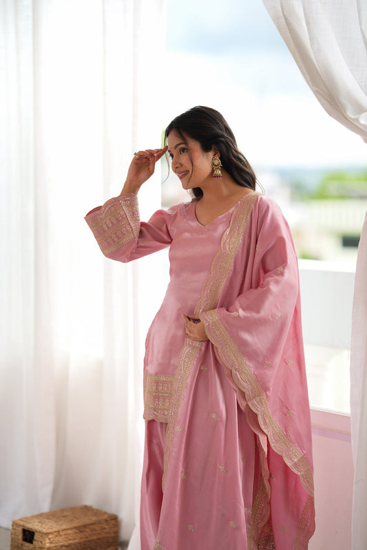 Glass Roman Silk Fabric Farshi Salwar