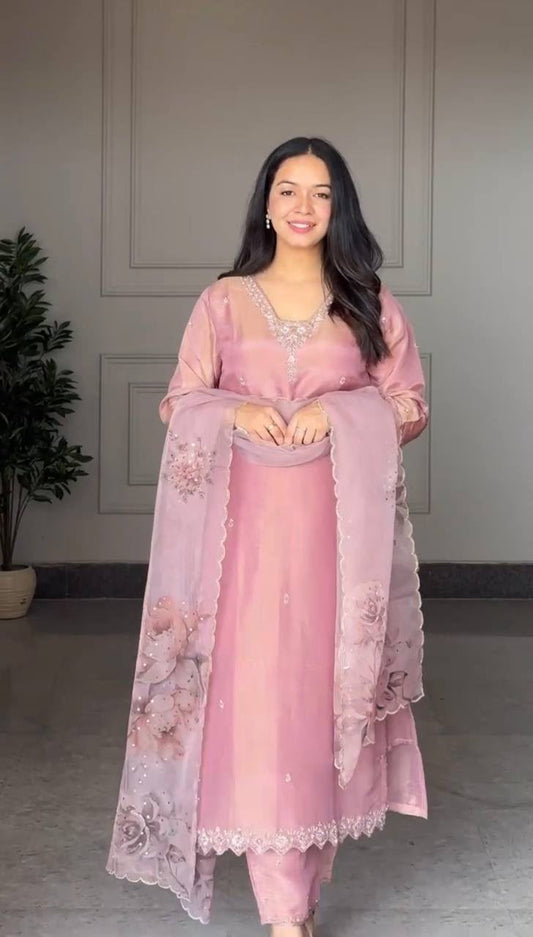 DESIGNER HEAVY NATURAL CREPE EMBROIDERED SEQUENCE WORK