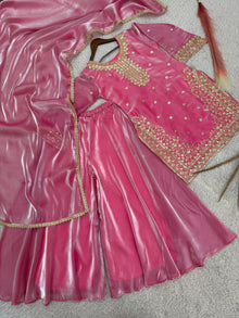 Designer Embroidered Sequence Worked Top Palazzo And Dupatta Set