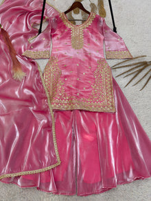 Designer Embroidered Sequence Worked Top Palazzo And Dupatta Set