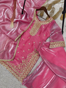 Designer Embroidered Sequence Worked Top Palazzo And Dupatta Set