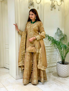 Designer Party Wear Look Pure Moss Silk Top & Palazzo With Dupatta set