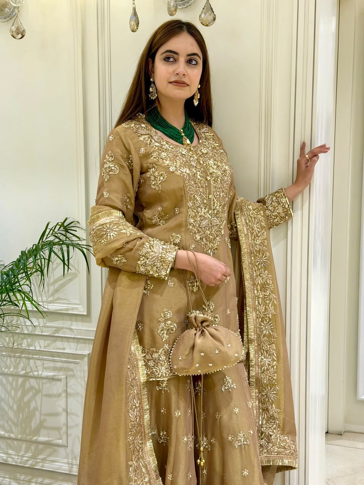 Designer Party Wear Look Pure Moss Silk Top & Palazzo With Dupatta set