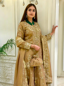 Designer Party Wear Look Pure Moss Silk Top & Palazzo With Dupatta set