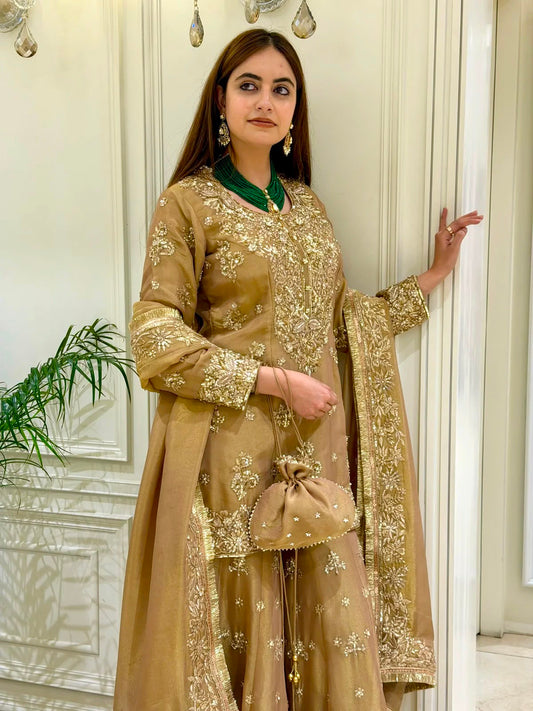 Designer Party Wear Look Pure Moss Silk Top & Palazzo With Dupatta set