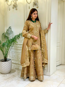Designer Party Wear Look Pure Moss Silk Top & Palazzo With Dupatta set