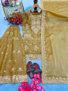 Designer Party Wear Look Pure Moss Silk Top & Palazzo With Dupatta set