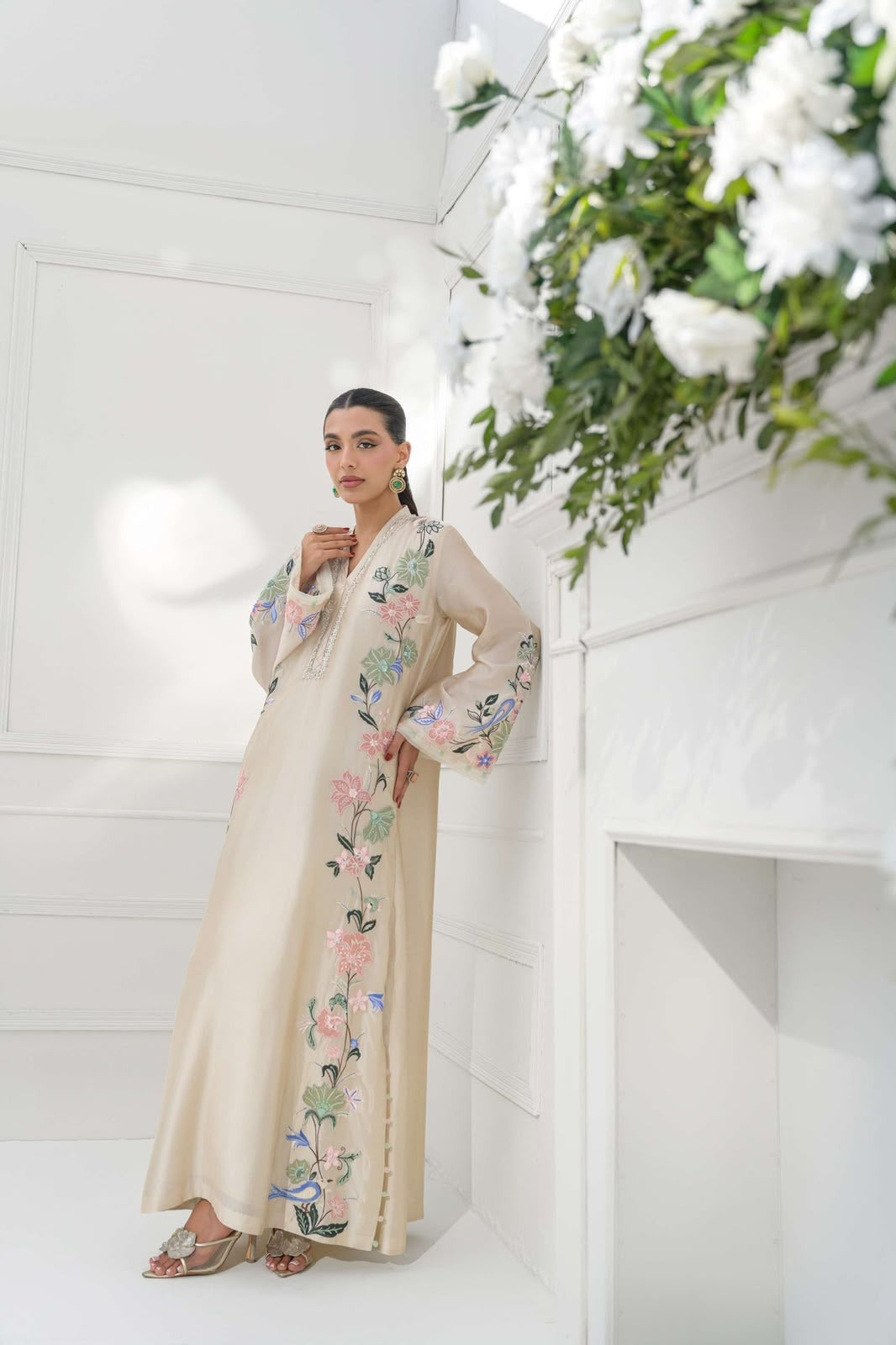 Designer Pure Roman Glass Over Size Long Kaftan and Bottom With Dupatta set
