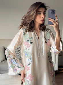 Designer Pure Roman Glass Over Size Long Kaftan and Bottom With Dupatta set