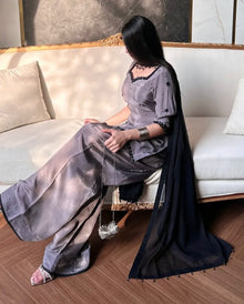 Designer Natural Crepe Silk Top With Farshi Salwar & Organza Dupatta Set