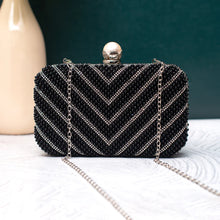 Black Pearl Beaded Party Clutch Bag For Women